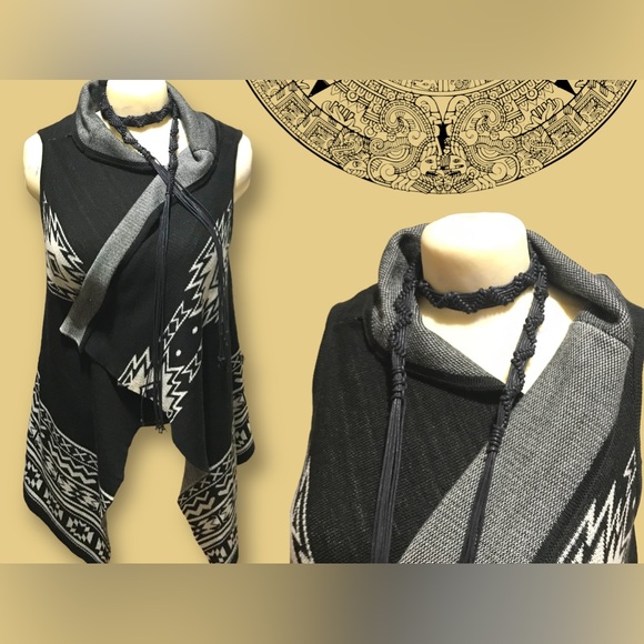 Oversized Open Front Tribal Print Pattern Waterfall Cardigan - Picture 3 of 11